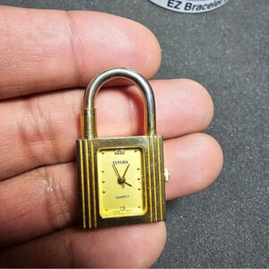 Futura Quartz Clock Watch Pendant Gold Tone Working Diamond Accent